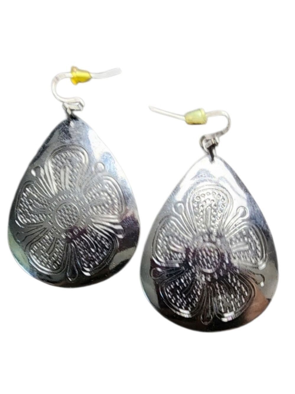 Gunmetal Floral Teardrop Earrings